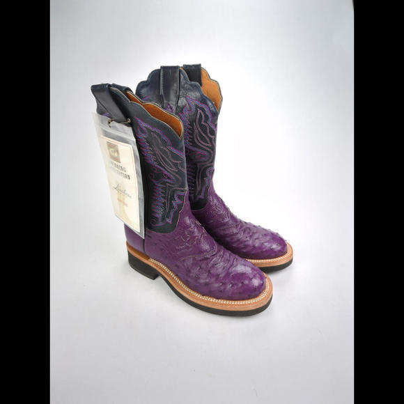 [SOLD] NWT LUCCHESE 2000 Women's Sz 6B Purple Ostrich Leather Boots T1506HD - Picture 1 of 10